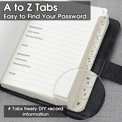 WEMATE Password Book with Lock, Password Book with Alphabetical Tabs 600+,Black
