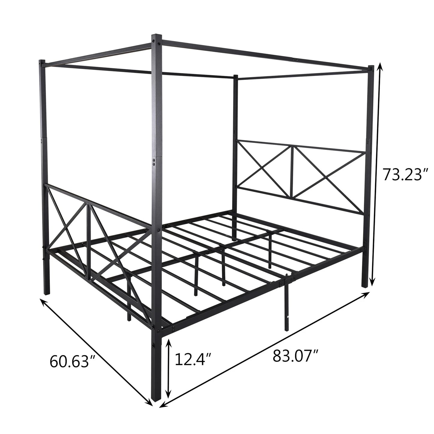 HSUNNS Queen Size Canopy Bed Frame, Metal Platform Bed Frame with X Shaped Headboard and Footboard, Under-Bed Storage, Noise Free, Easy Assembly, Black