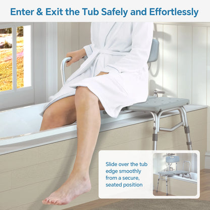 ZOTO Tub Transfer Bench For Bathtub, Height Adjustable Shower Bench with Backrest, Shower Seat Shower Chair Bath Chair for Elderly, Seniors, Arm Support for Transfer, 400 Weight Cap,VBC4