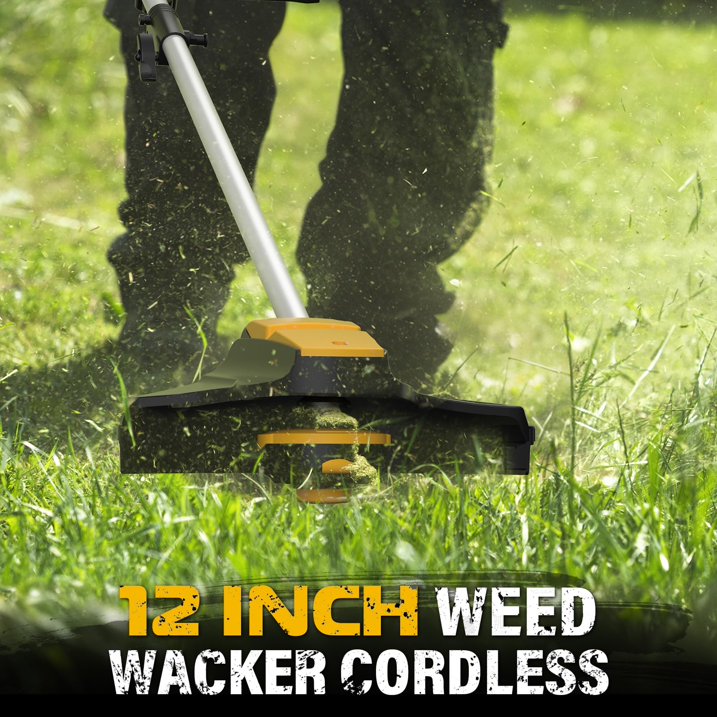 ZEGJAW 40V Cordless Weed Wacker, 8" Electric Pole Saw, Hedge Trimmer and Brush Cutter, 4-in-1 Multi Garden Tools with 2 * 20V 4Ah Battery and 1*Charger
