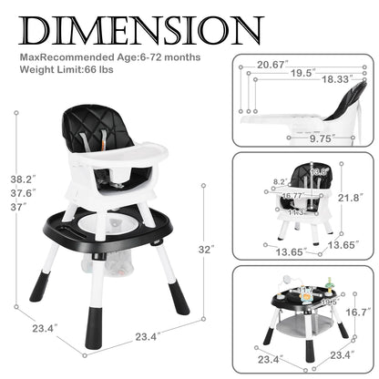 LINLUX 15 in 1 Baby High Chair, Toddler Booster Seat for Eat, Infant Dining Chair w/Stool, Black