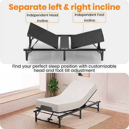 Pamag pieeoo Electric Adjustable Bed Base Frame with Wireless Remote, Ergonomic, Zero Gravity, 400 lb Capacity, Twin XL