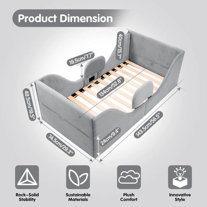 Spanspace Toddler Bed, Toddler Floor Bed – Low-to-Ground Design with Detachable Guard Rails, Soft Upholstered Transition Bed, Standard Crib Size for kids Ages 1–6 (Gray)
