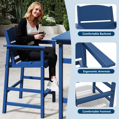 FOOWIN Outdoor Bar Table and Chairs Set, Adirondack Bar Chairs Set of 2 and Bar Height Table, All Weather HDPE Bar Height Patio Set, Navy Blue