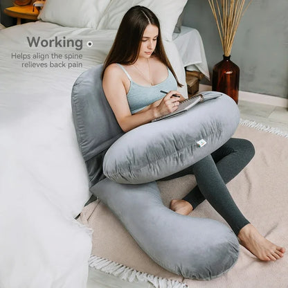 Pregnancy Pillow, Novashion Full Body Maternity Pillow for Side Sleeping, with Adjustable Wedge Pillow and Velvet Cover, Washable, Grey