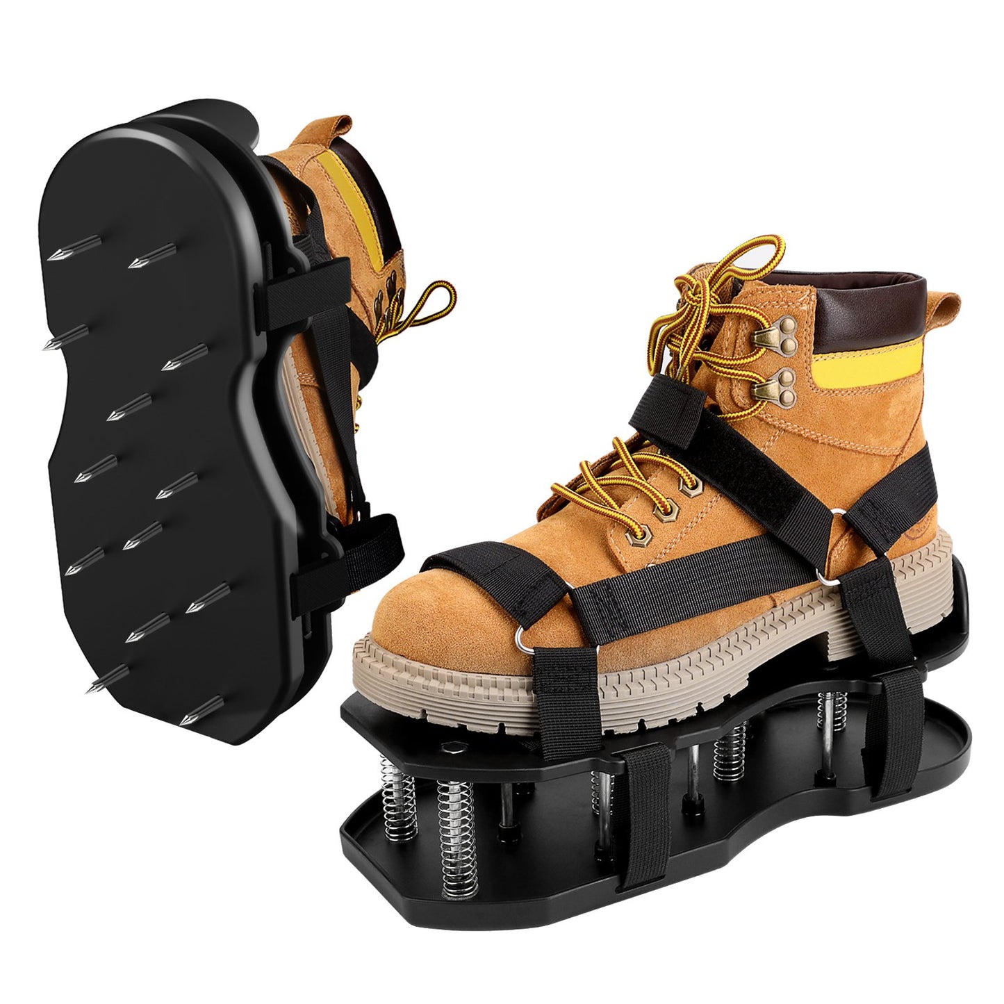 Lawn Aerator Shoes with Spring Base - Free-Installation Tool for Lawn Care - Automatic Leaf and Dirt Cleaning - Adjustable Laces - Perfect for Lawn, Yard, and Garden! (Black)
