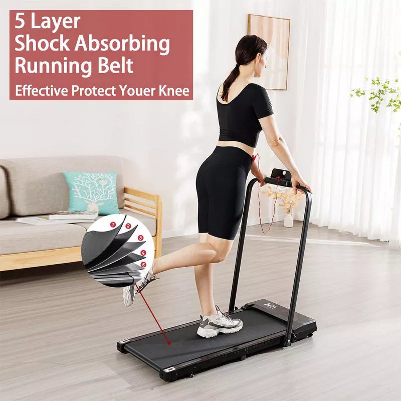BestParts Walking Treadmill with Armrest, Flatbed Treadmill for Seniors, Foldable Fitness Machine for Home Gym, 45 Inch, Black Aluminum Alloy
