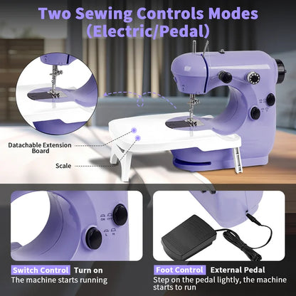 HOMWOO Mini Sewing Machine for Beginner, Dual Speed Portable Machine with Extension Table, Light, Sewing Kit for Household, Travel