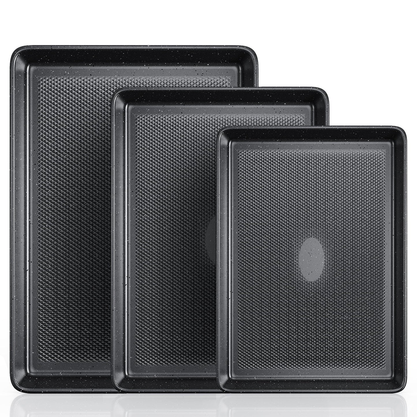 3 Pack Cookie Sheet Set, Speckled Baking Sheet Set with Square Texture Pattern, Carbon Steel Nonstick Bakeware Sets for Oven