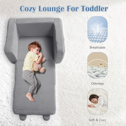 AILEEKISS Toddler Sofa, Foldable Kids Sofa Couch, Convertible Baby Lounger Chair for Playroom, Grey