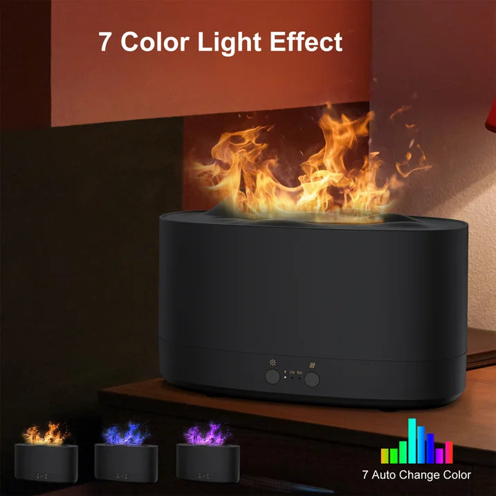 VAVSEA Flame Diffuser Humidifier, 7 Color Essential Oil Diffuser, 200ml Time Setting for Home, Room, Black