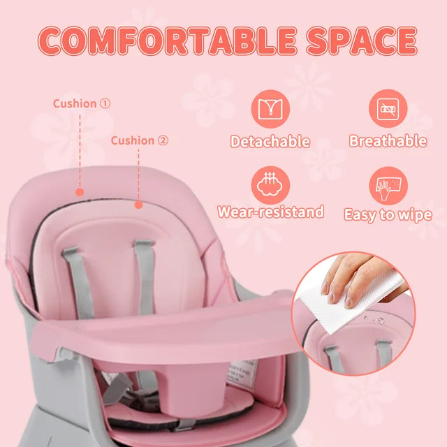 LINLUX 8 in 1 Convertible High Chair for Babies, Feeding Booster Seat for Toddlers, Pink
