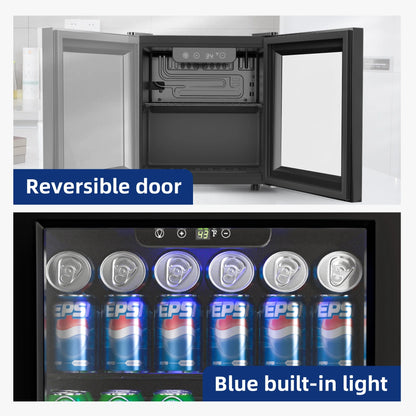 Simzlife 55 Cans Mini Beverage Refrigerator & Portable Beverage Cooler with Double Glass Door, Small Fridge for Home/Office/Bar,Black