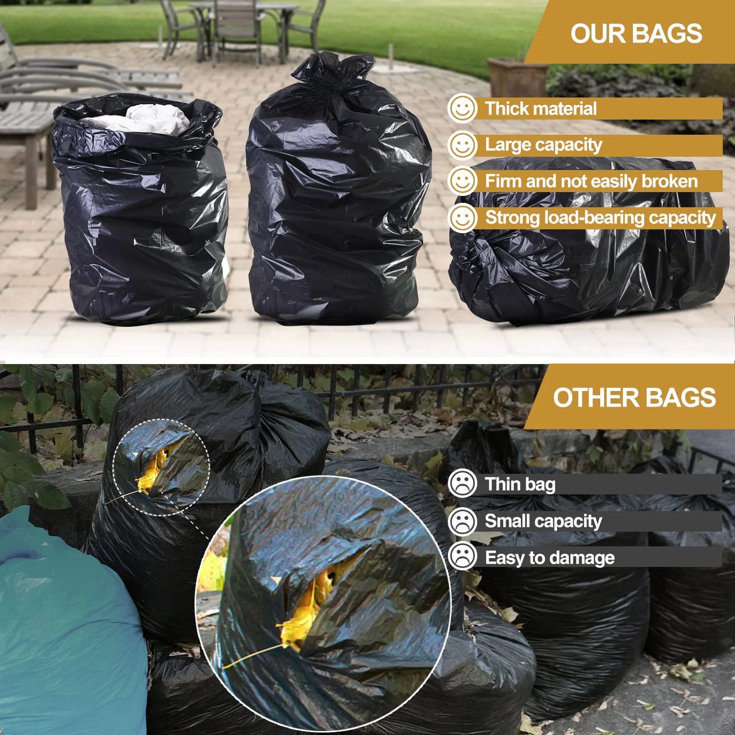 55 Gallon Trash Bags (50 Count)1.5 Mil,Heavy Duty Outdoor Garbage Bags for Office, Waste, and Storage Use