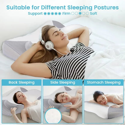VAVSEA Cervical Pillow for Neck Pain Relief, Contour Memory Foam, Ergonomic Orthopedic Neck Support Pillow for Side, Back & Stomach Sleepers with Breathable Pillowcase, Grey