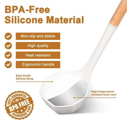 VAVSEA Silicone Cooking Utensils Set, 12Pcs Heat Resistant Kitchen Utensil Gadgets Tools Set for Nonstick Cookware, Safe BPA Free Silcone, Khaki