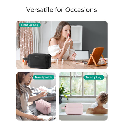 Travel Toiletry Bag for Women, Puffy Cosmetic Makeup Bag Organizer, Large Wide-open Travel Bag for Toiletries, Dopp Kit Water-resistant Shaving Bag for Accessories-Pink