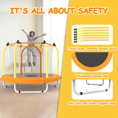 SHINPT 55" Kids Trampoline for Kids Age2-8, Indoor/Outdoor Toddler Trampoline Featuring Safety Handle, Easy Assembly, Entertainment Trampoline Basketball Hoop for Backyard, Patio