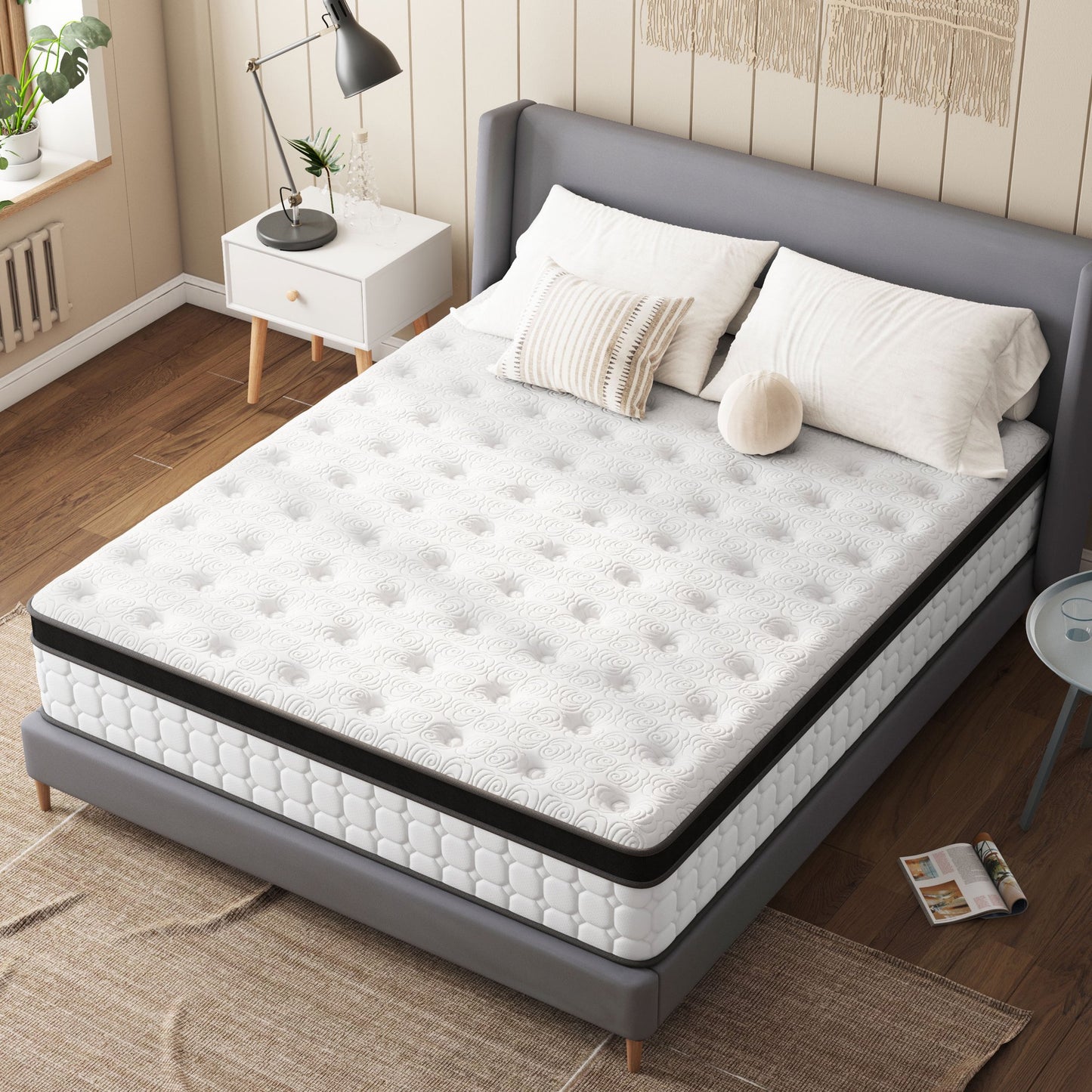 Tvdfgts 12 inch Queen Mattress,Cooling Gel Memory Foam Mattress in a Box，Individual Pocket Spring Hybrid Mattress with Pressure Relief & Motion Isolation,Soft and Comfort,Medium-Firm,CertiPUR-US