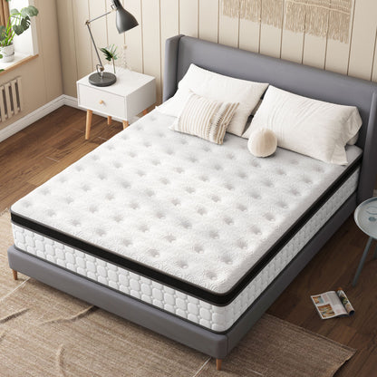 Tvdfgts 12 inch Queen Mattress,Cooling Gel Memory Foam Mattress in a Box，Individual Pocket Spring Hybrid Mattress with Pressure Relief & Motion Isolation,Soft and Comfort,Medium-Firm,CertiPUR-US