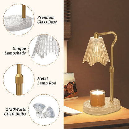 Candle Warmer Lamp with Crystal Base, Wax Warmers with 2 Bulbs Timer and Dimmer, Adjustable Height for All Jar Candles, Home Decor, Gifts for Housewarming