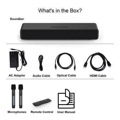 TOPVISION 4.1ch Surround Sound Bar for TV, Soundbar with Subwoofer, Karaoke Machine with 2 Mic, 4 Drivers, Bluetooth/USB/Optical/AUX/HDMI Connectivity, SP02
