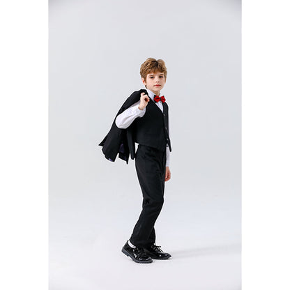 Wehilion Boy Slim Fit Suit Kids Formal Suits for Boys Jacket Vest Pants and Shirt Set,black