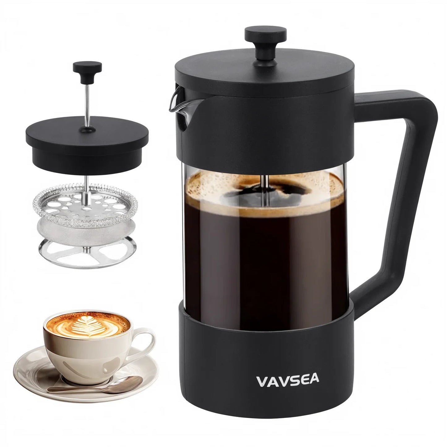 35oz French Press Coffee Maker, High-Heat Borosilicate Glass Coffee Press for Camping Travel Gifts, Dishwasher Safe, Black