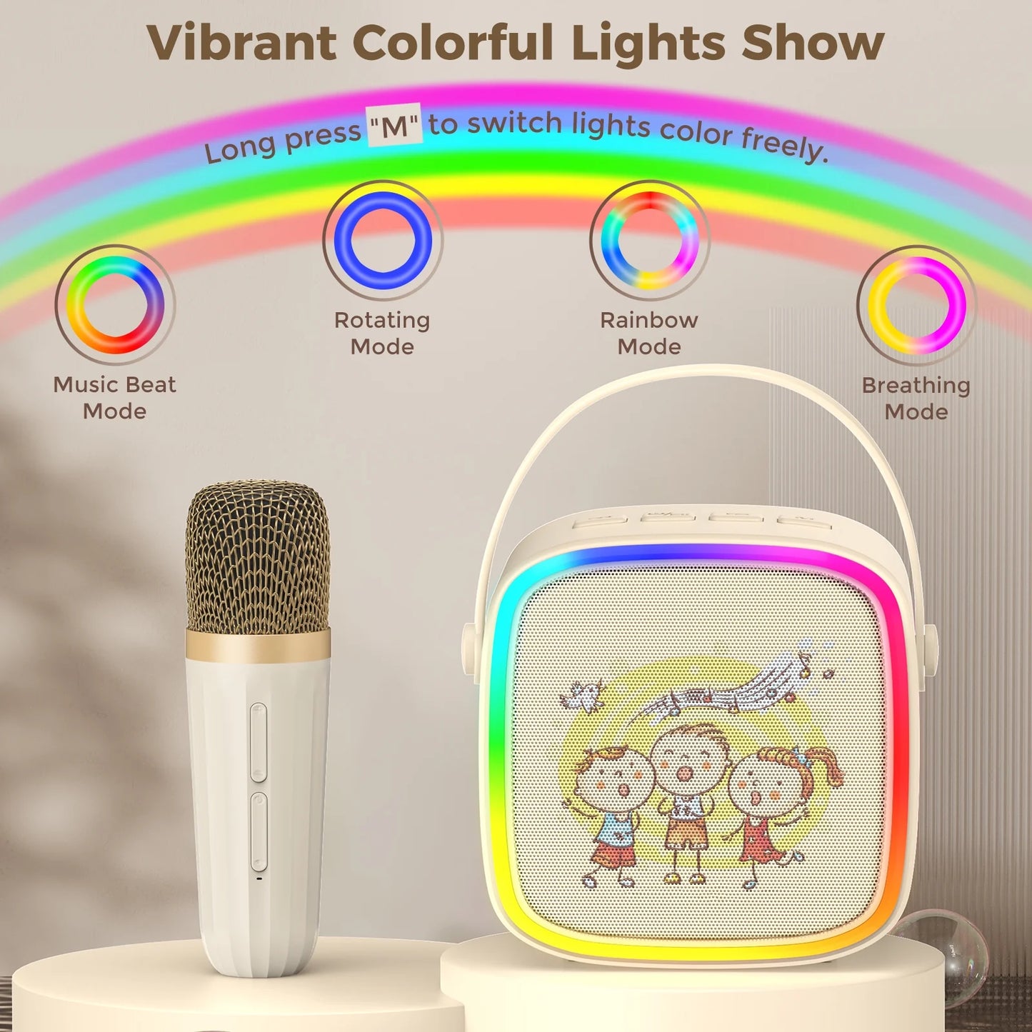 JYX Karaoke Machine, Mini Karaoke Machine for Kids and Adult, Portable Bluetooth Speaker with Wireless Mics, RGB Lights, D25-T