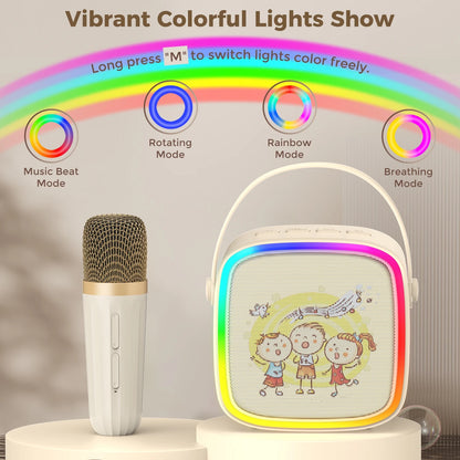JYX Karaoke Machine, Mini Karaoke Machine for Kids and Adult, Portable Bluetooth Speaker with Wireless Mics, RGB Lights, D25-T