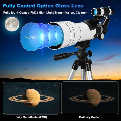 SUNOYAR Telescope, 70mm Telescopes for Adults  Kids, 300mm Refractor Telescope (15X 150X) with Adjustable Tripod for Astronomy Beginners, Gift for Kids