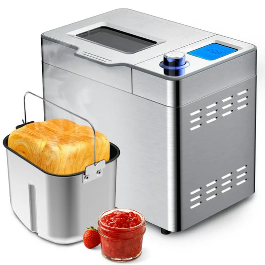 VAVSEA 25 in 1 Stainless Steel Bread Maker, 2LB Dough & Bread Maker Machine with Auto Fruit and Nut Dispenser, Reserve & Keep Warm Set