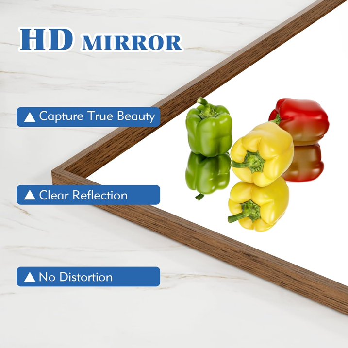 Swafrrt 22 x 30  Bathroom Wall Mirror with Walnut Wood Grain Framed, Vanity Mirror Anti Rust, Anti Fog, Waterproof