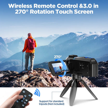 Campark 4K 30FPS Video Camera 48MP Camcorder with IR Night Vision 16X Digital Zoom 3.0" Touch Screen