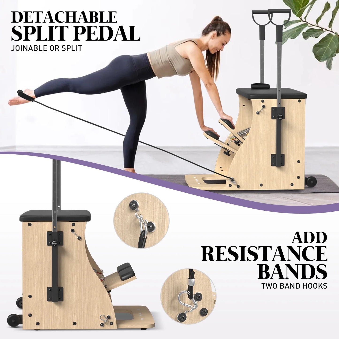 Syedee Pilates Chair, Split-Pedal Stability Combo Chair with Handles, Yoga Fitness Trainer, Pilates Reformer Machine, Pilates Equipment Perfect for Home Use & Gym Workout