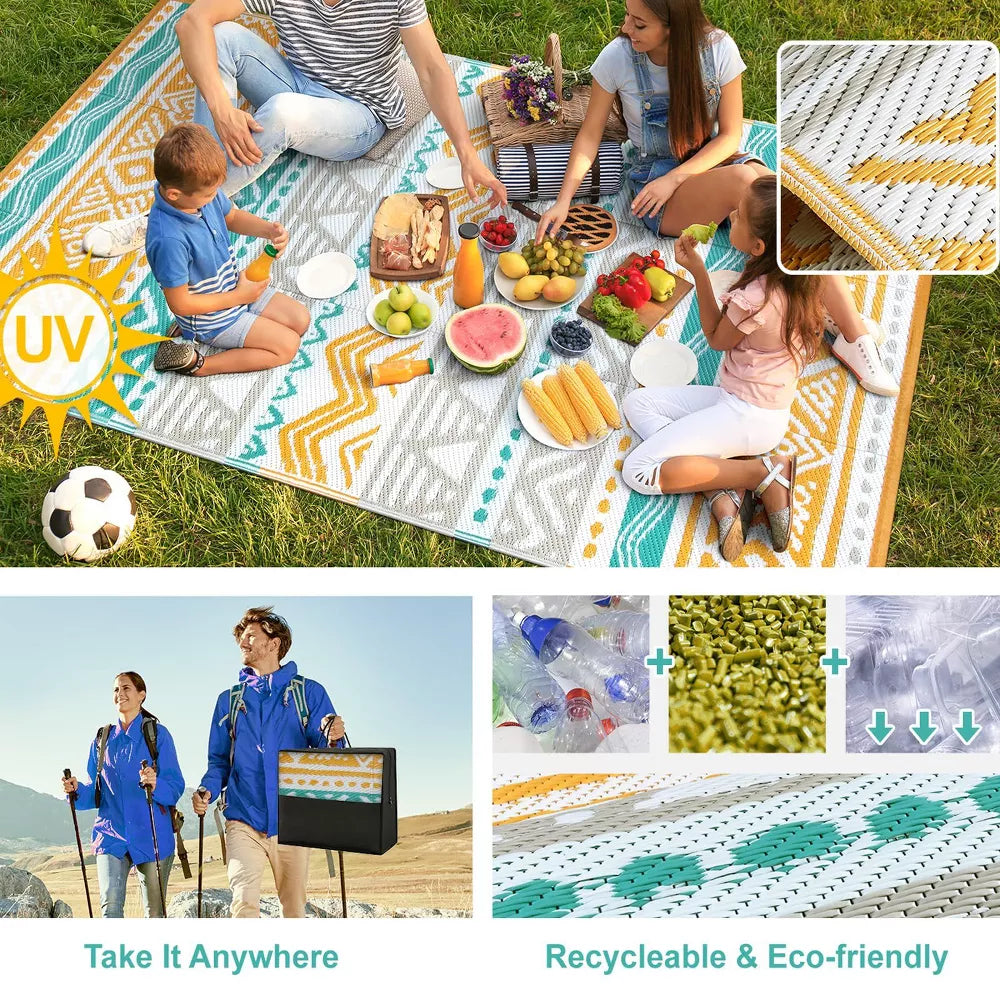 Lahome Waterproof Outdoor Reversible Boho Plastic Straw Mat for Patio,Balcony,Deck