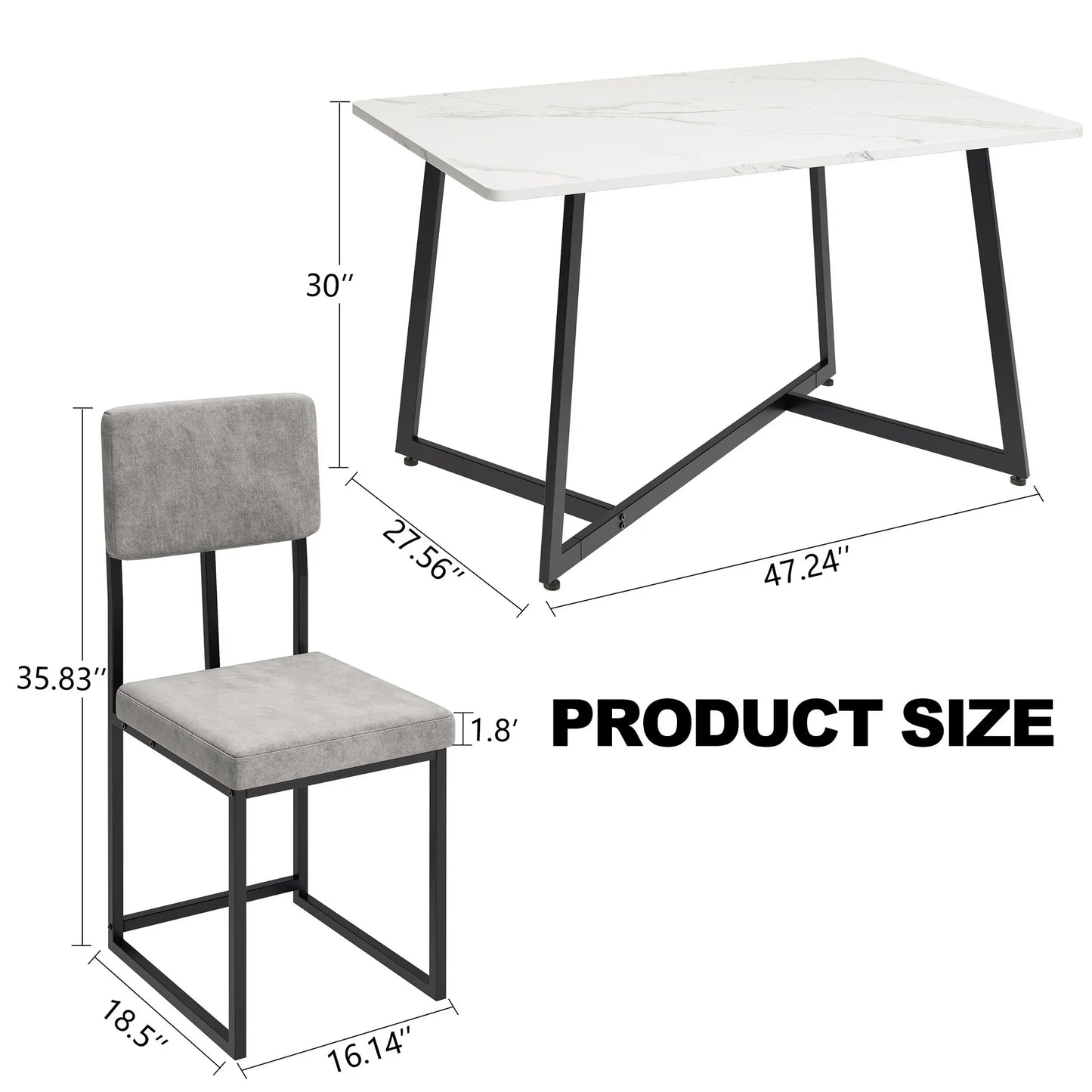 PAPROOS Dining Table Set for 4, 5 Piece Dining Room Table Set with Faux Marble Top and Fabric Upholstery Chairs, Modern Dinette Sets for Breakfast Nook, Kitchen Table and Chairs Set, White&Gray