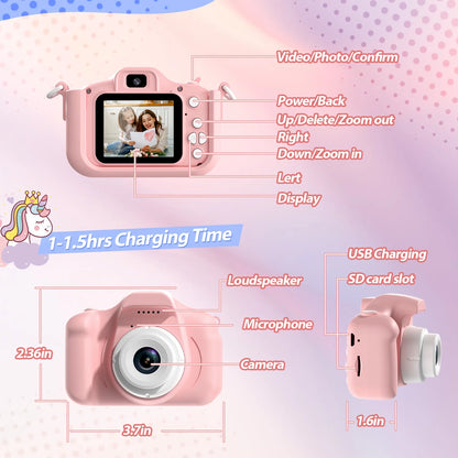 JoyStone Kids Camera Toys with 1080P Video for 3-12 Year Old, Chritmas Birthday Gifts for Kids, 32GB SD Card & Silicone Cover