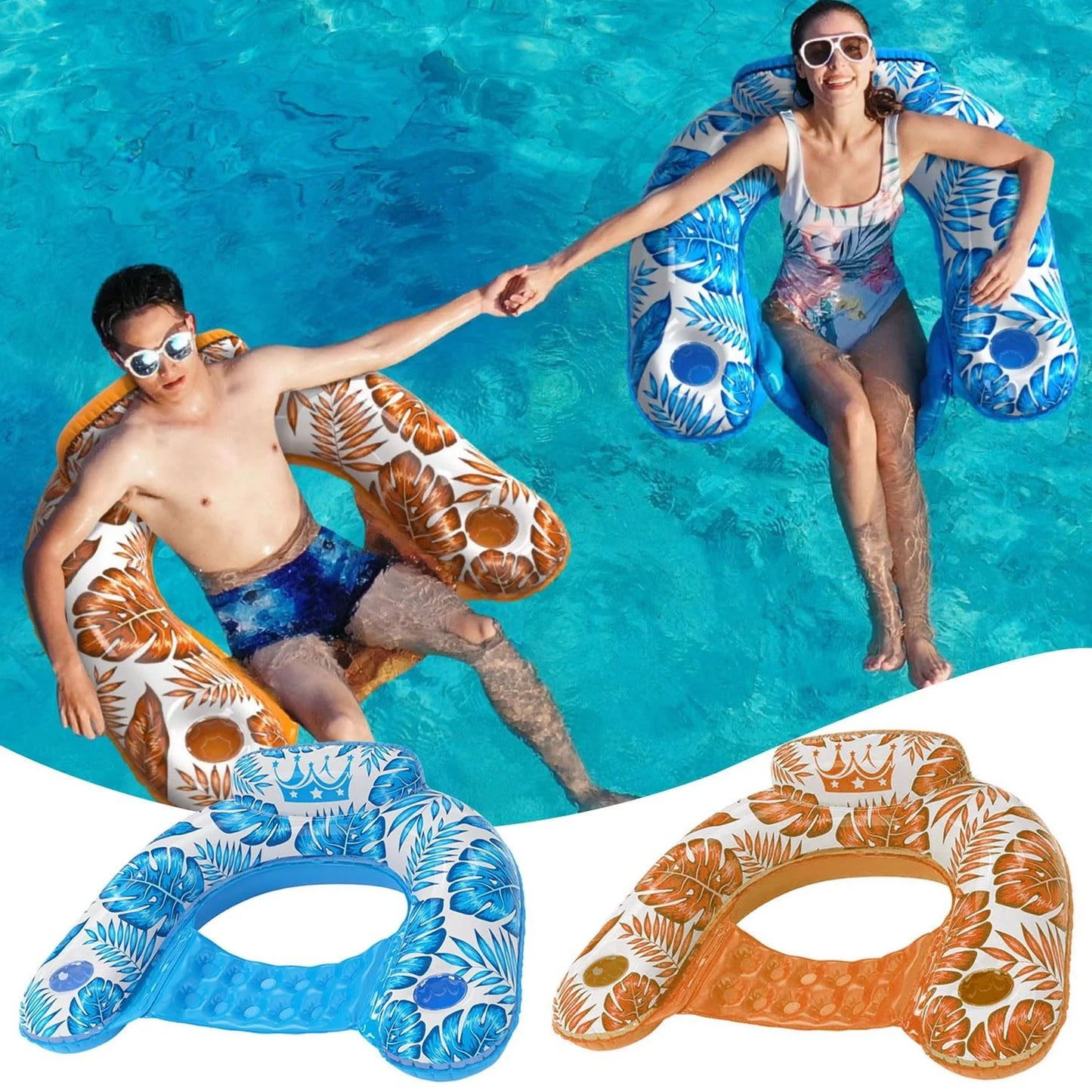 Inflatable Pool Float Chair Set - 2-Pack Floating Loungers for Adults, Pool  Beach Tanning Rafts, Perfect for Swimming, Lake, Pool Parties, and Sunbathing