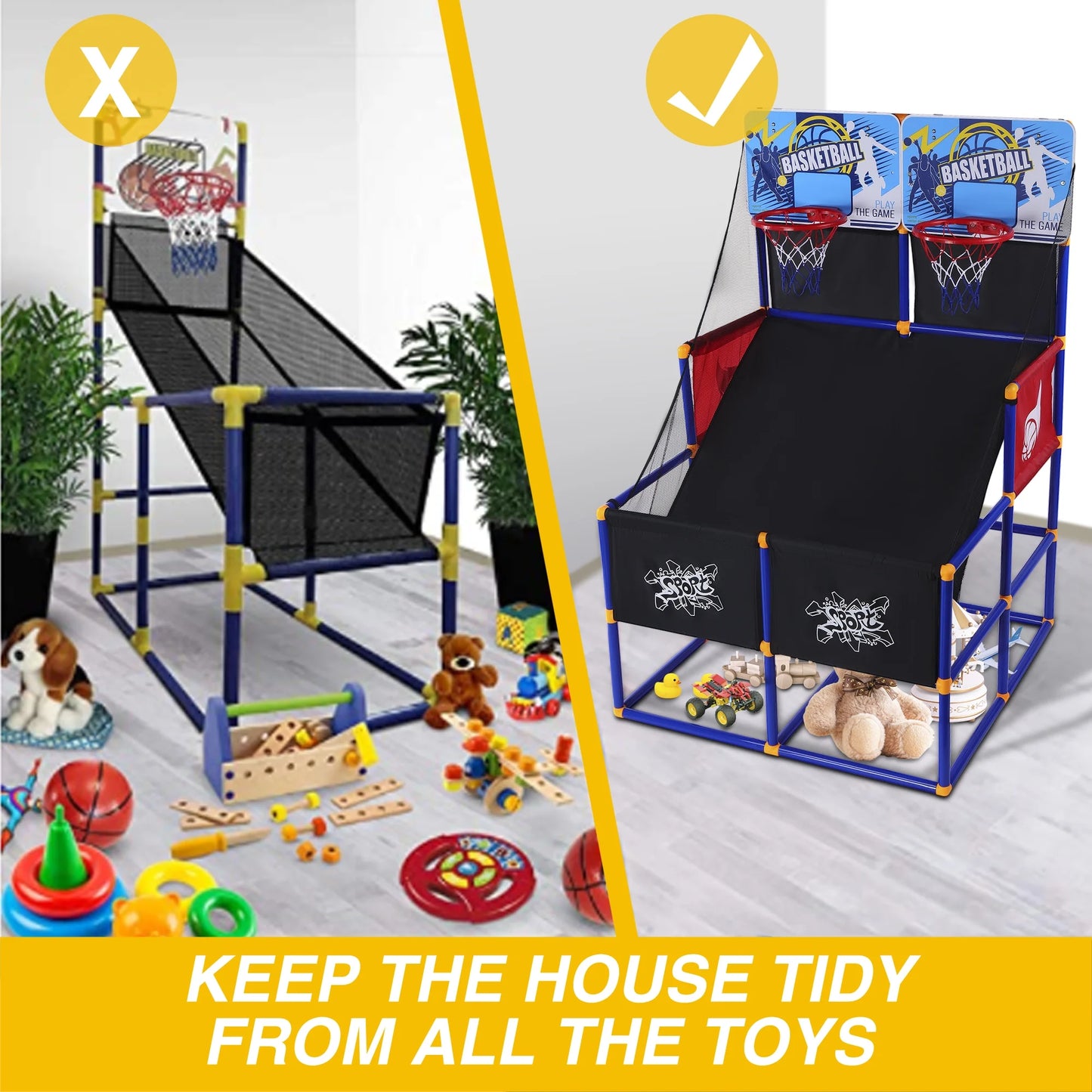 Basketball Hoop Arcade Game for Kids, Basketball Goal with 6 Balls Indoor Outdoor, Basketball Shooting System, Pop a Shot Basketball Game, Sports Toys Gifts for 3-6 Year Old Boys Girls