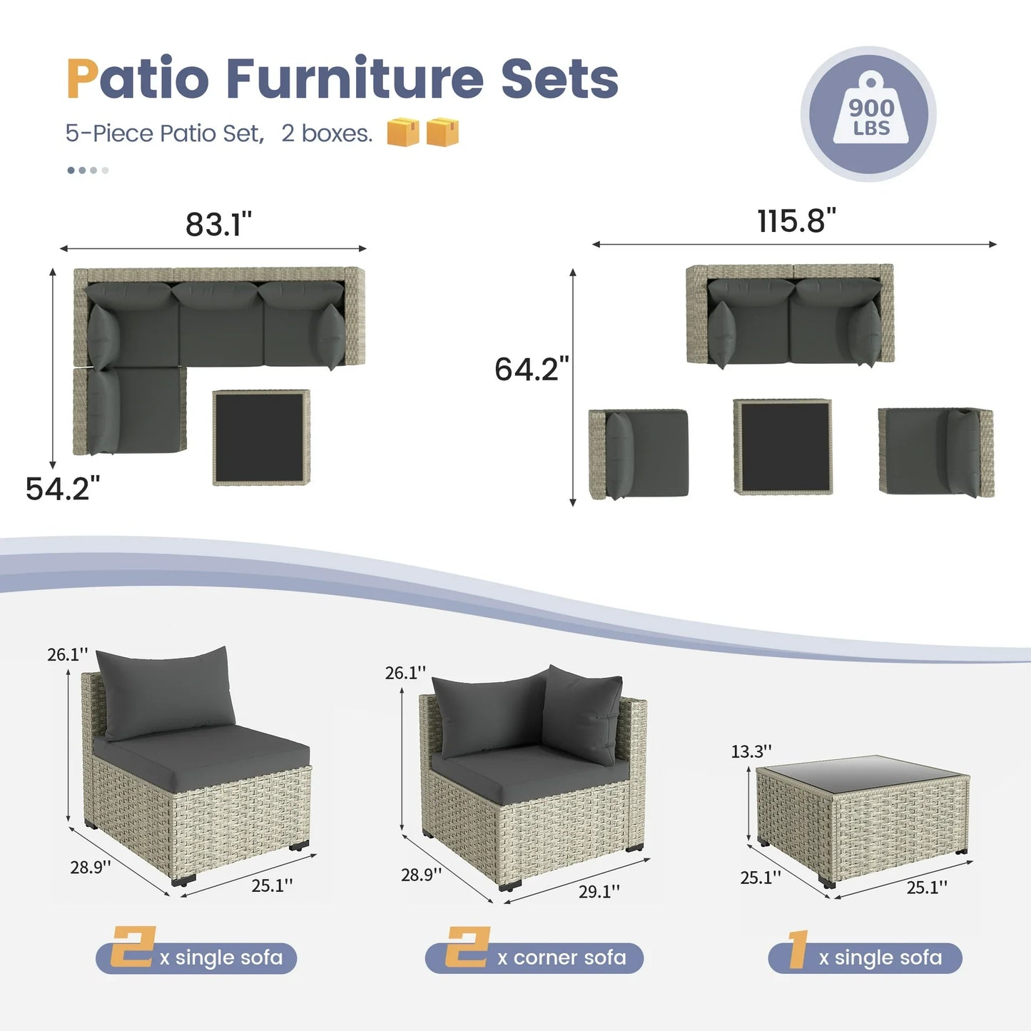 UDPATIO Outdoor Patio Furniture Set, Outdoor Wicker Patio Conversation Set with Cushions for Backyard