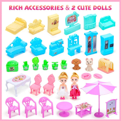 JoyStone Doll House for Girls, 5-Story 19 Rooms Huge Dollhouse Playset with LED Lights, 2 Dolls, Furnitures, Accessories, DIY Pretend Play House Toys Gifts for Kids, Pink