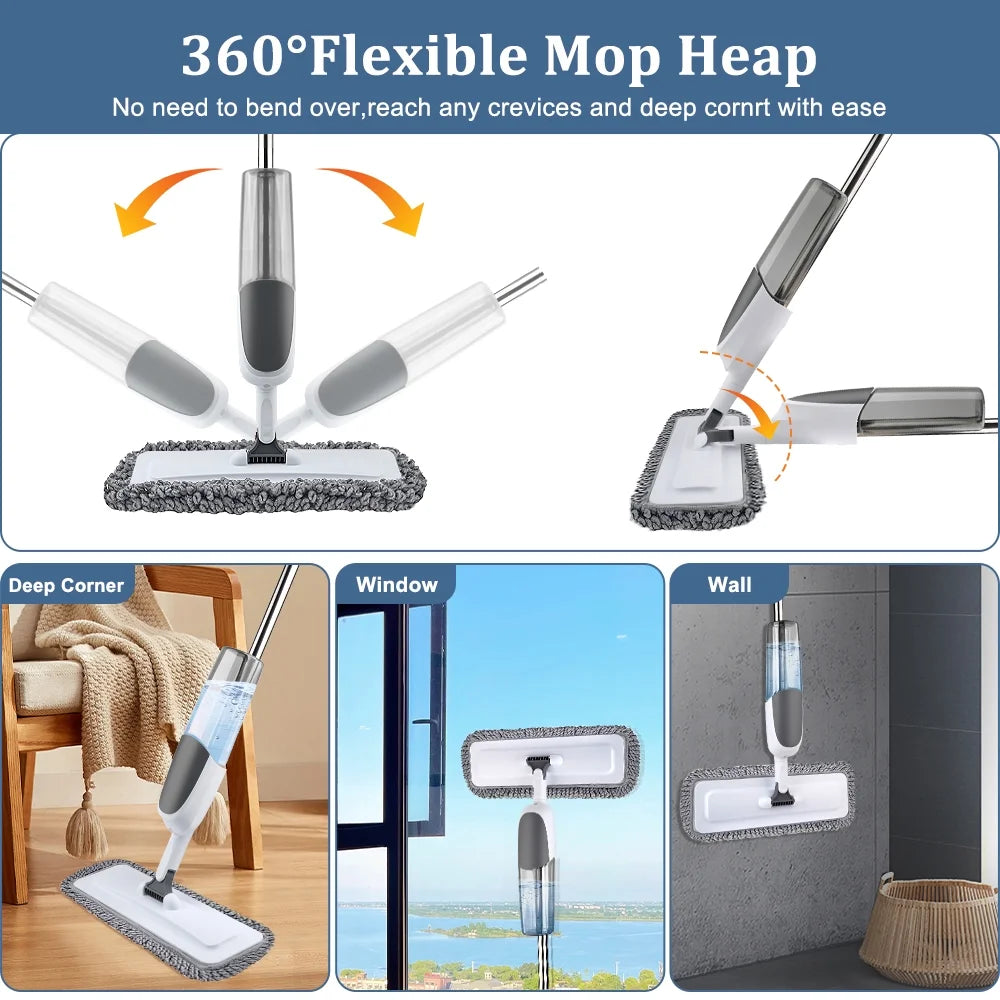 Mop for Floor Cleaning,Alpacasso Spray Mop with 650ml Refillable Bottle and 4pcs Washable Pads - Wet Dry Microfiber Mop