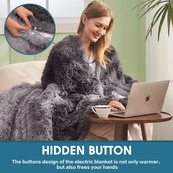 Inhand Heated Blanket Electric Throw - 50"x60" Gradient Gray Flannel Heating Blanket Throw Auto-Off 10 Heat Level Over-Heat Protection