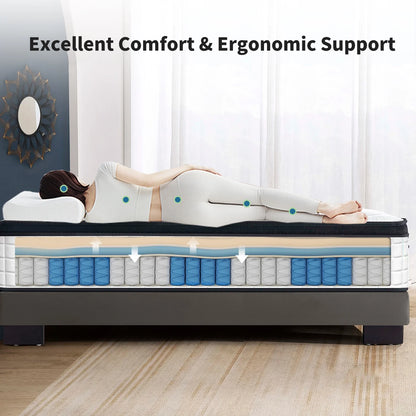 12 Inch Spring Hybrid Mattress Cool Memory Foam with Pressure Relief, CertiPUR-US OEKO-TEX 100 Certified, Queen Mattres in A Box
