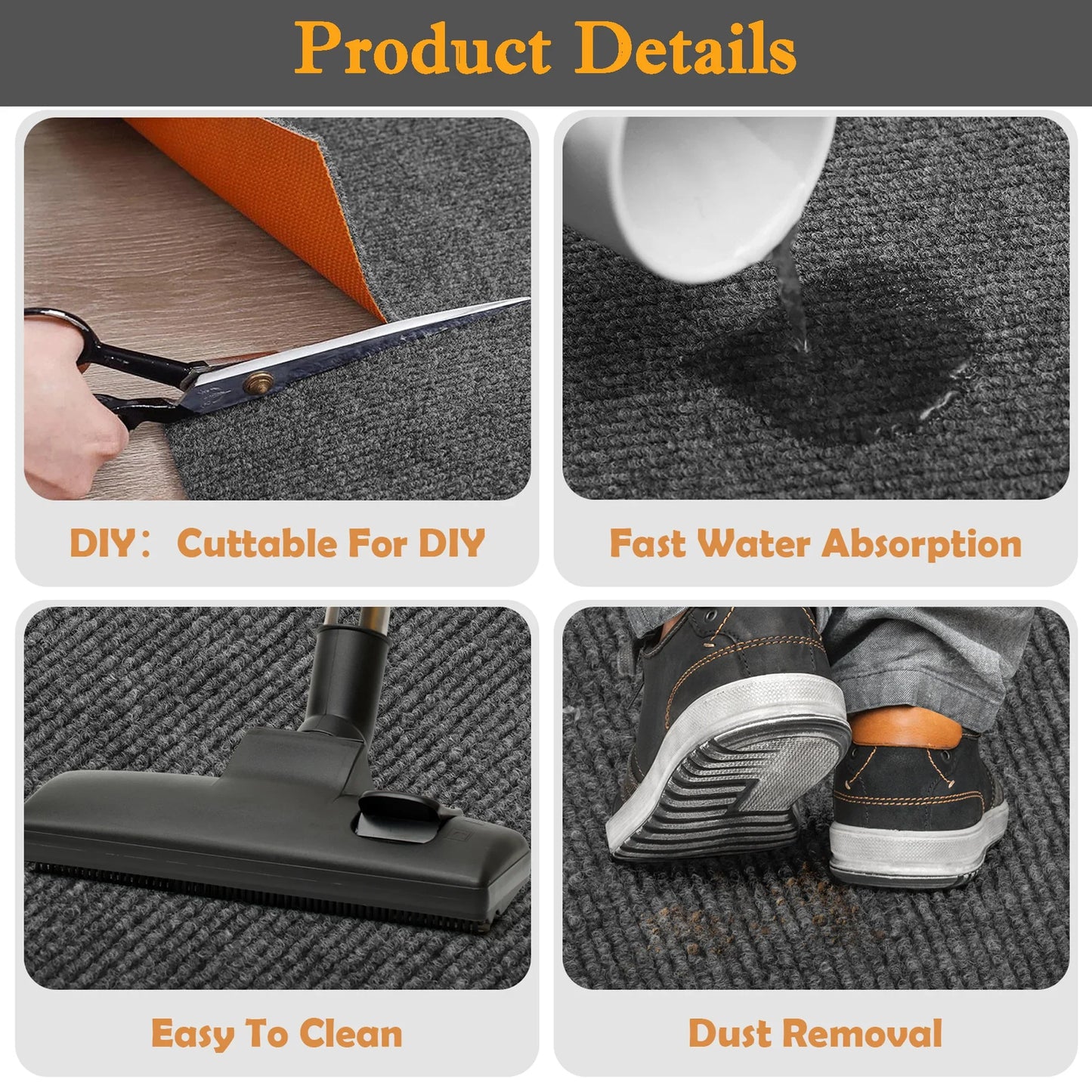 OVYEOFR 4ft x 10ft Indoor Outdoor Runner Rug Non-Slip Rubberback Commercial Carpet Utility Area Rugs for Hallways Kitchen Decks Patio