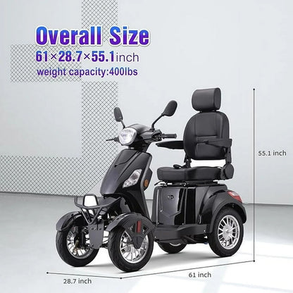 SKRT Large 4 Wheels Mobility Scooter (XW-E01), Electric Heavy Duty Wheelchair Device, 500 LBS Capacity for Seniors & Adults, Speed Adjust, Rear Trunk, Seat Extension