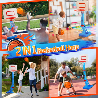 JoyStone 2 in 1 Kids Basketball Hoop, Toddler Basketball Hoop Indoor Mini Adjustable Poolside Basketball Goals with Ball Pump for Boys Girls Outdoor Toys