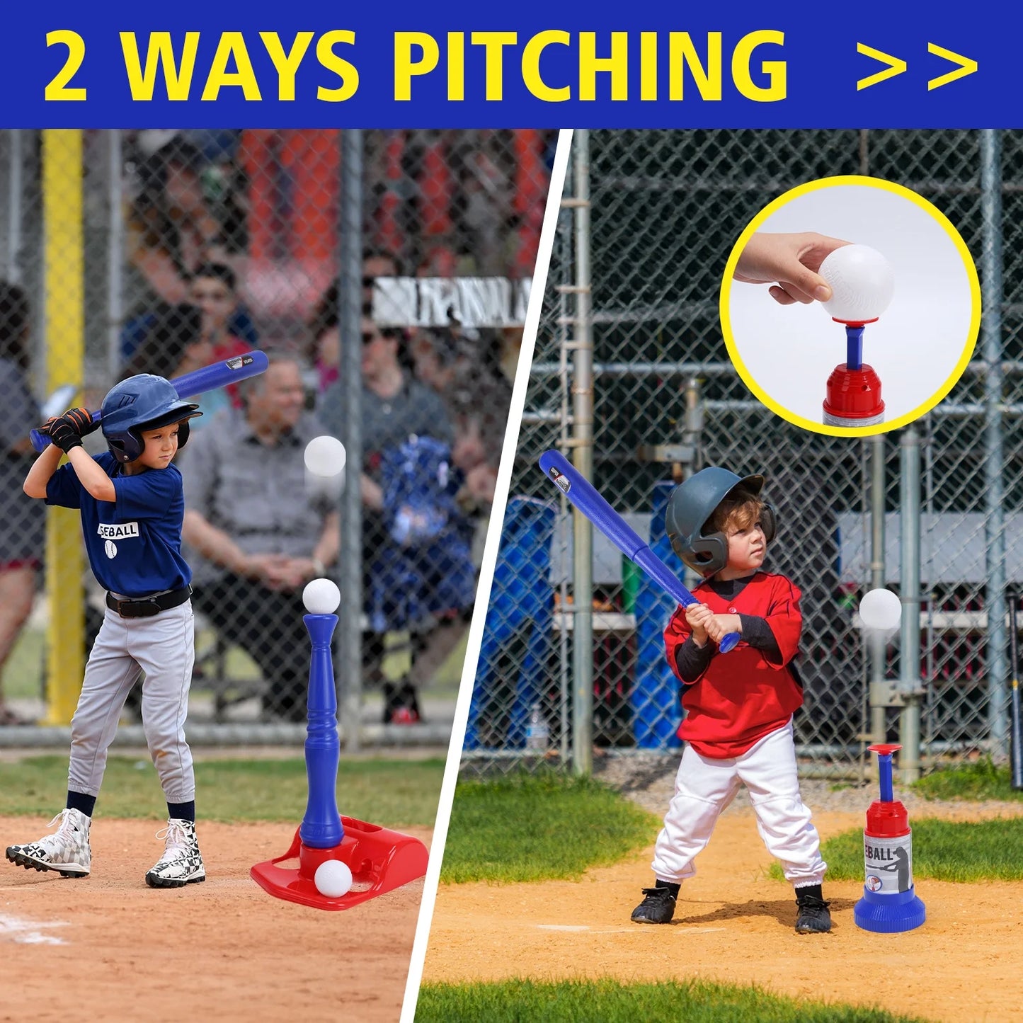 JoyStone Kids Baseball Tee Games with Automatic Pitching Machine, 6 Balls-Adjustable T Height Fun Toddler t Ball Set, Toddler Baseball Toys Outdoor Toys for Kids Ages 3+