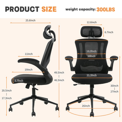 TrumanPick Ergonomic Office Chair, High Back Adjustable Computer Desk Chair with Lumbar Support, 300lb, Black